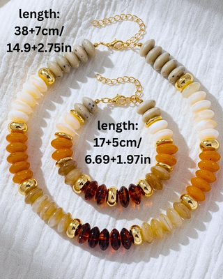 Fall Earth Tone Chunky Beaded Necklace & Bracelet-W