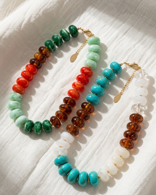 Fall Colorful Chunky Bead Necklaces Teal Fluorescent Tones-W