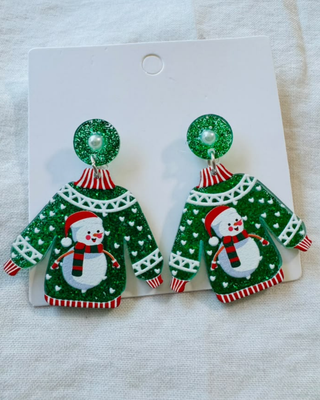 Christmas Plaid Knotted Headband & Ugly Sweater Earring Green-W