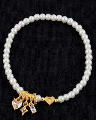 Pre-Order Pearl Zircon Initial/Letter 18K Gold Bracelet-W