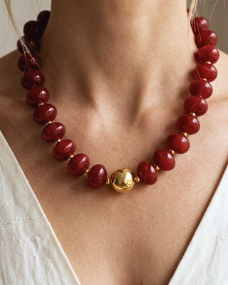 Christmas Red & Green Chunky Bead Necklace & Bracelet Set-W
