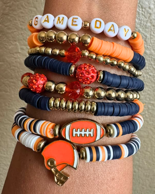 Navy Orange & Gold GameDay Bracelet Stack of 8-W