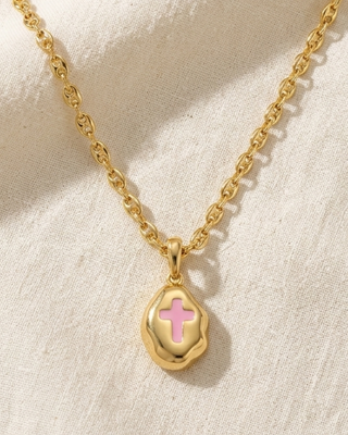Faith Irregular Molten Style Cross Gold Necklaces-W