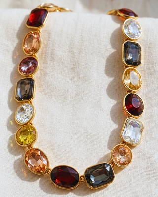 Rhinestone Statement Necklace & Earring Set-W