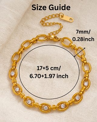 18K Gold Oval Link Zircon Chain Necklace & Bracelet-W