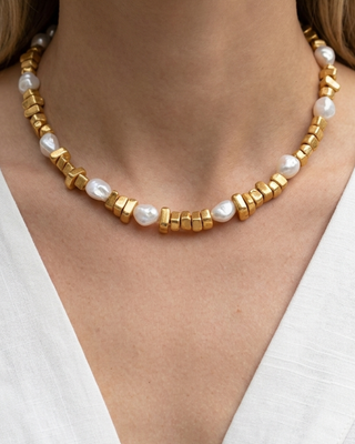 Irregular White Stone Gold Adjustable Necklace-W