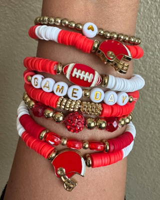 Red White and Gold GameDay Bracelet Stack of 8-W