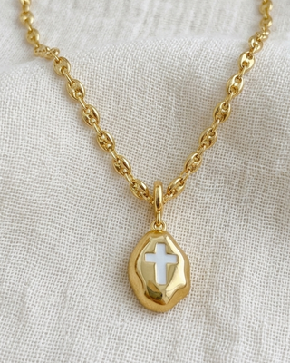 Faith Irregular Molten Style Cross Gold Necklaces-W