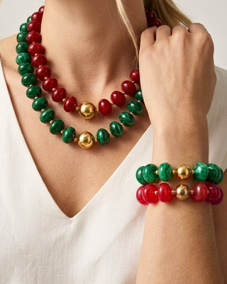 Christmas Red & Green Chunky Bead Necklace & Bracelet Set-W