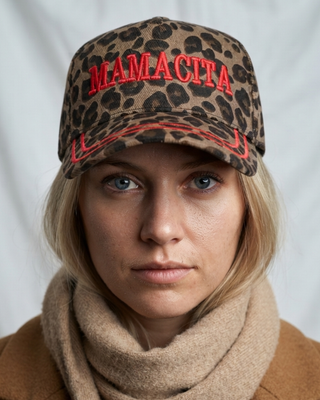 Pre-Order Mamacita Red Embroidered Leopard Print Cap-W
