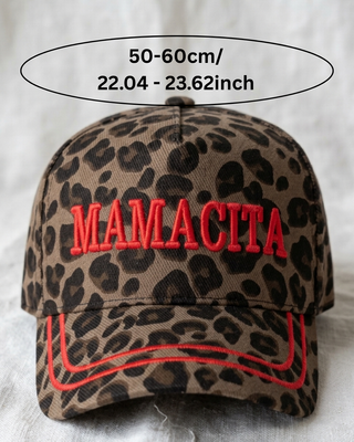 Pre-Order Mamacita Red Embroidered Leopard Print Cap-W