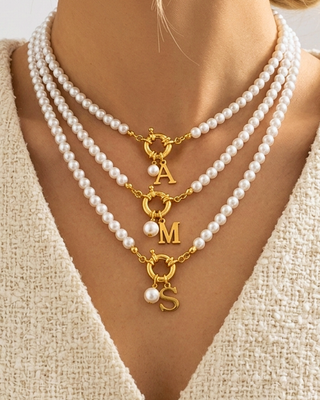 Pre-Order Pearl Initial/Letter 18K Gold Necklace-W