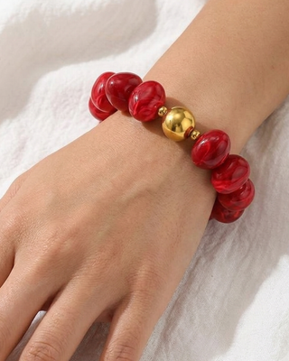 Christmas Red & Green Chunky Bead Necklace & Bracelet Set-W