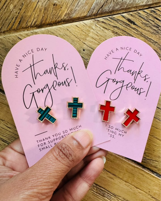 Faith Cross Stud Earring Set On Thank You Cards-W