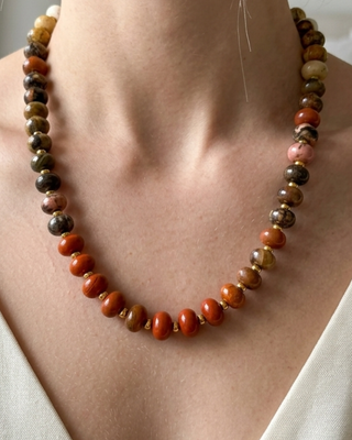 Fall Natural Stone Beaded Adjustable Necklaces-W