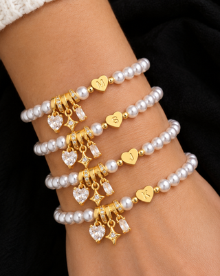 Pre-Order Pearl Zircon Initial/Letter 18K Gold Bracelet-W