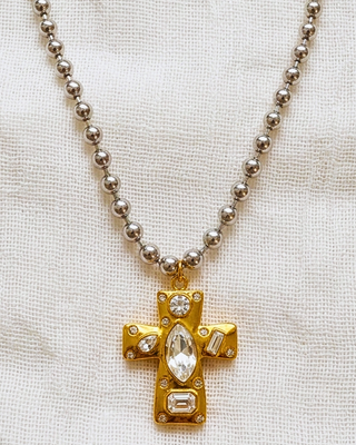 Faith Duo Tone Chunky Cross Statement Necklace-W