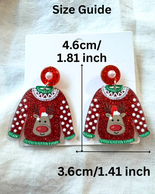 Christmas Plaid Knotted Headband & Ugly Sweater Earring Red-W