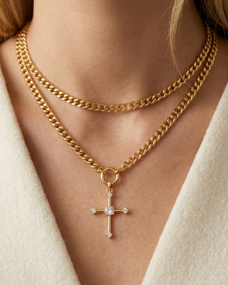 Faith Zircon Cross Double Layer Necklace-W