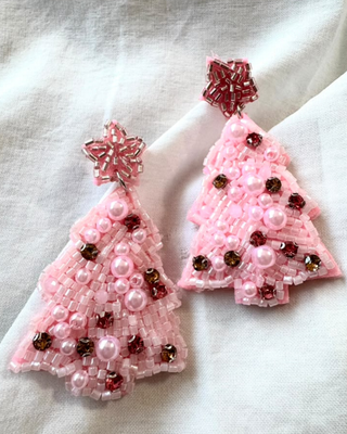 Rhinestone Pearl Pink Knotted Headband & Dangle Earring-W