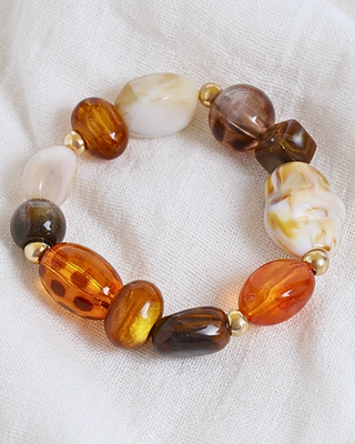 Fall Natural Stone Chunky Bead Necklace & Bracelet-W