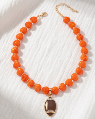 Team Color Bead Football Charm Homecoming Necklaces-W
