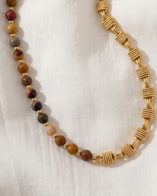 Fall Agate Stone Bead Earth Colors Necklace-W