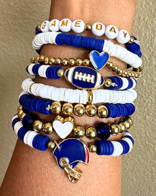Royal Blue White & Gold GameDay Bracelet Stack of 8-W