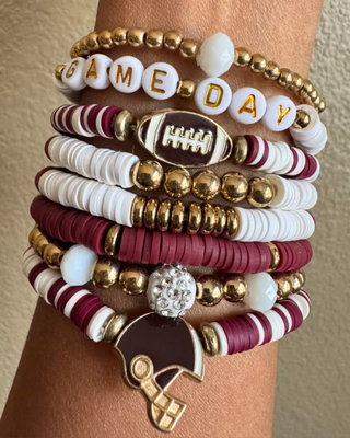 Burgundy White & Gold GameDay Bracelet Stack of 8-W