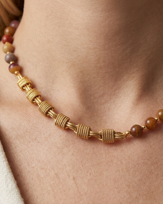 Fall Agate Stone Bead Earth Colors Necklace-W