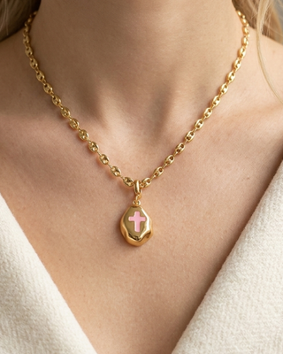 Faith Irregular Molten Style Cross Gold Necklaces-W