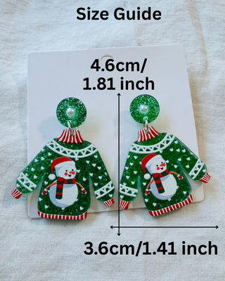 Christmas Plaid Knotted Headband & Ugly Sweater Earring Green-W