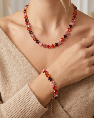 Pre-order Multicolor Crystal Gemstone Adjustable Necklace & Bracelet Set-W