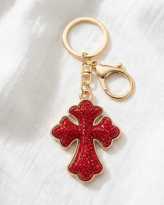 Faith Cross Rhinestone Statement Bag Charm/Keychain-W