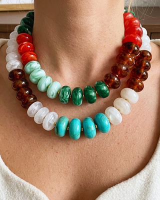 Fall Colorful Chunky Bead Necklaces Teal Fluorescent Tones-W