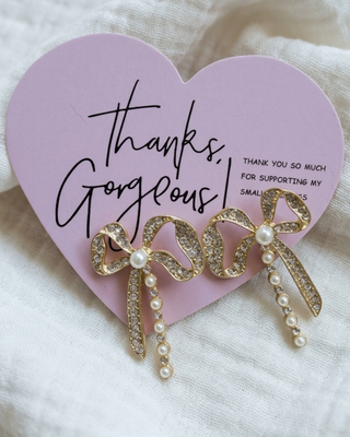 Pearl & Zircon Bow Stud Earring on Thank You Card-W