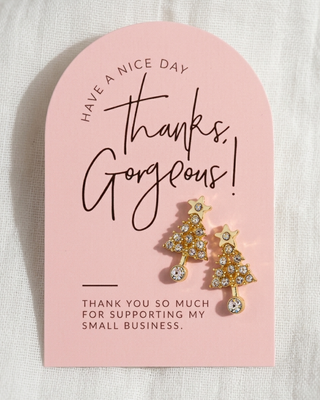 Christmas Tree Gold Zircon Earring on Thank You Card-W
