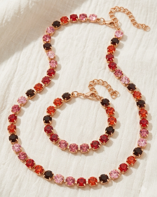 Pre-order Multicolor Crystal Gemstone Adjustable Necklace & Bracelet Set-W