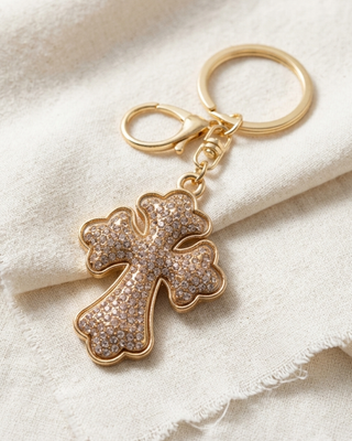 Faith Cross Rhinestone Statement Bag Charm/Keychain-W