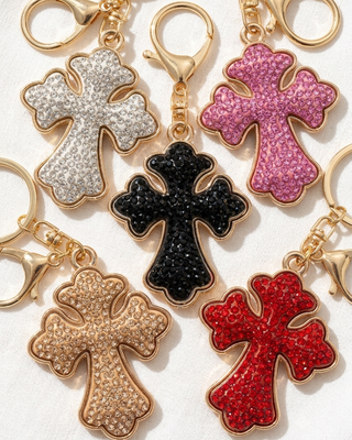 Faith Cross Rhinestone Statement Bag Charm/Keychain-W