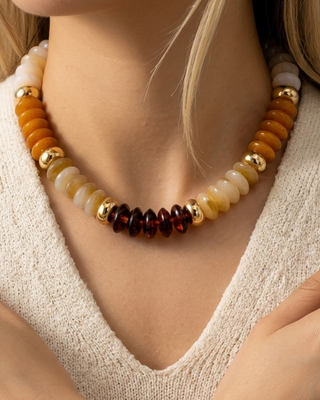 Fall Earth Tone Chunky Beaded Necklace & Bracelet-W