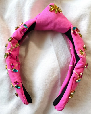 Christmas Light Pink Knotted Headband & Dangle Earring-W