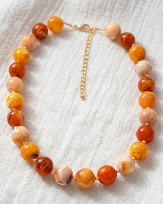 Fall Multicolor Round Bead Choker Necklaces Marble Pattern-W