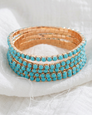 Teal Blue Rhinestone Bracelet-W