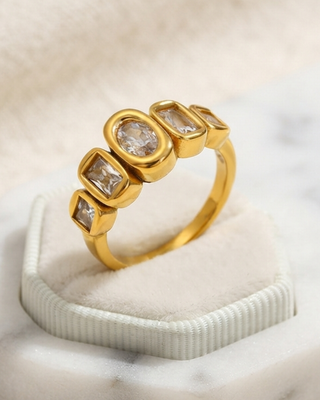 18K Gold Multi Stone Bezel Statement Ring Set of 2-W