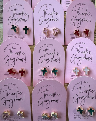 Faith Cross Stud Earring Set On Thank You Cards-W