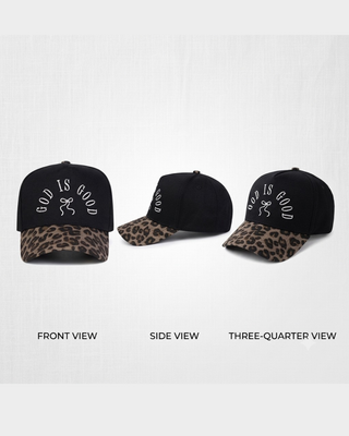 Faith God Is Good Embroidered Bow Leopard Print Cap-W