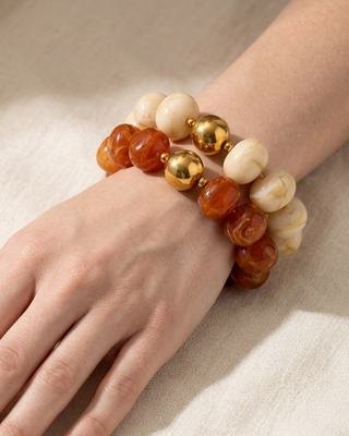 Pre-Order Fall Ivory & Amber Chunky Bead Necklace & Bracelet Set-W