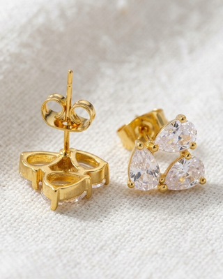 Gold Waterdrop Rhinestone Flat Back Stud Earring-W