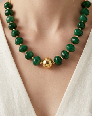 Christmas Red & Green Chunky Bead Necklace & Bracelet Set-W